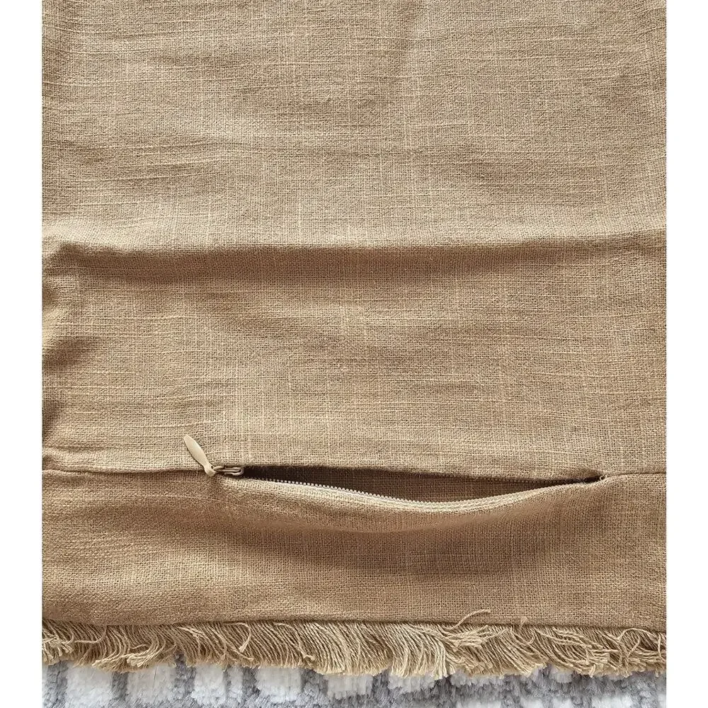 FOINDTOWER 18x18 Throw Pillow Cover Fringe Linen Blend Khaki Decorative Cushion